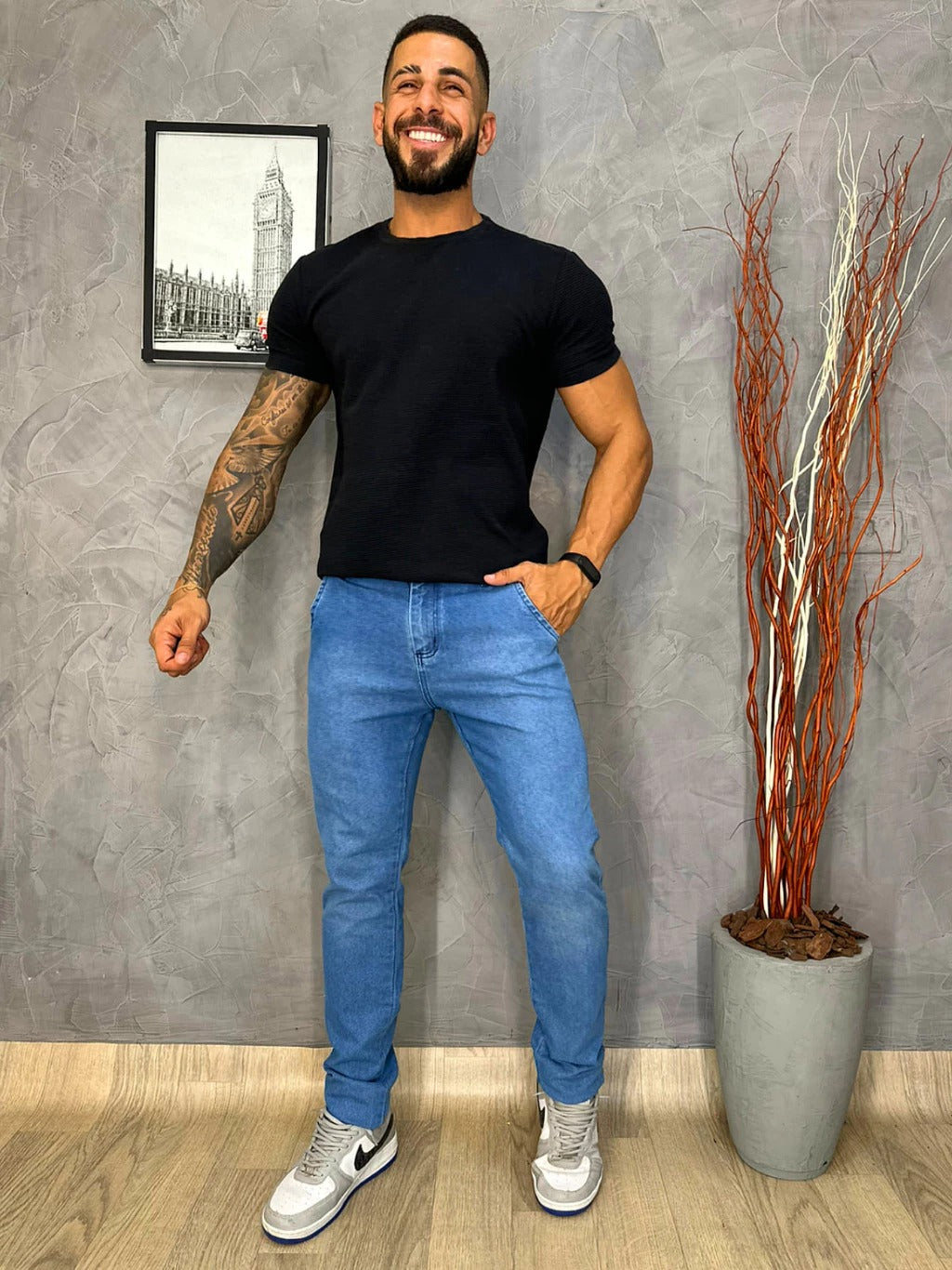 Calça Jeans Masculina Slim Estilo Alfaiataria com Bolso Inclinado Loja Viego calça jeans calça jeans masculina Calça Jeans Masculina Slim Estilo Alfaiataria com Bolso Inclinado