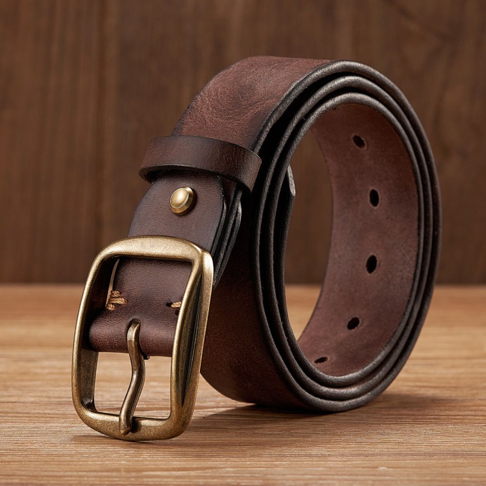Cinto Masculino de Couro Genuíno Vintage - Nobre Marrom Escuro Loja Viego
