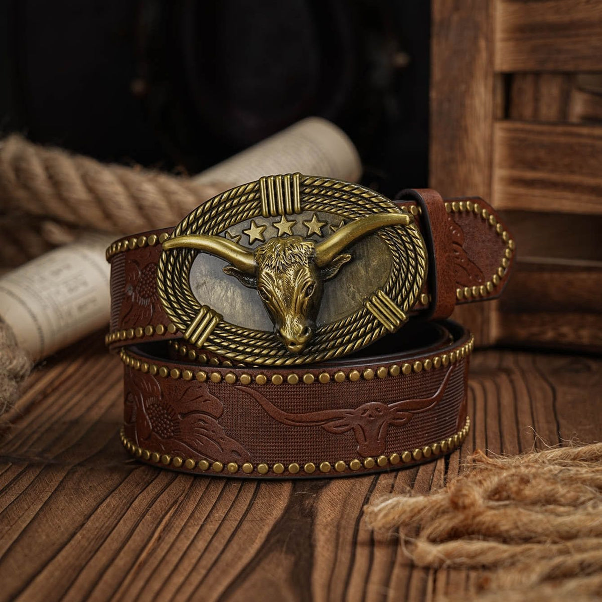 Cinto Country Masculino Cowboy Rodeio Bull Marrom Loja Viego