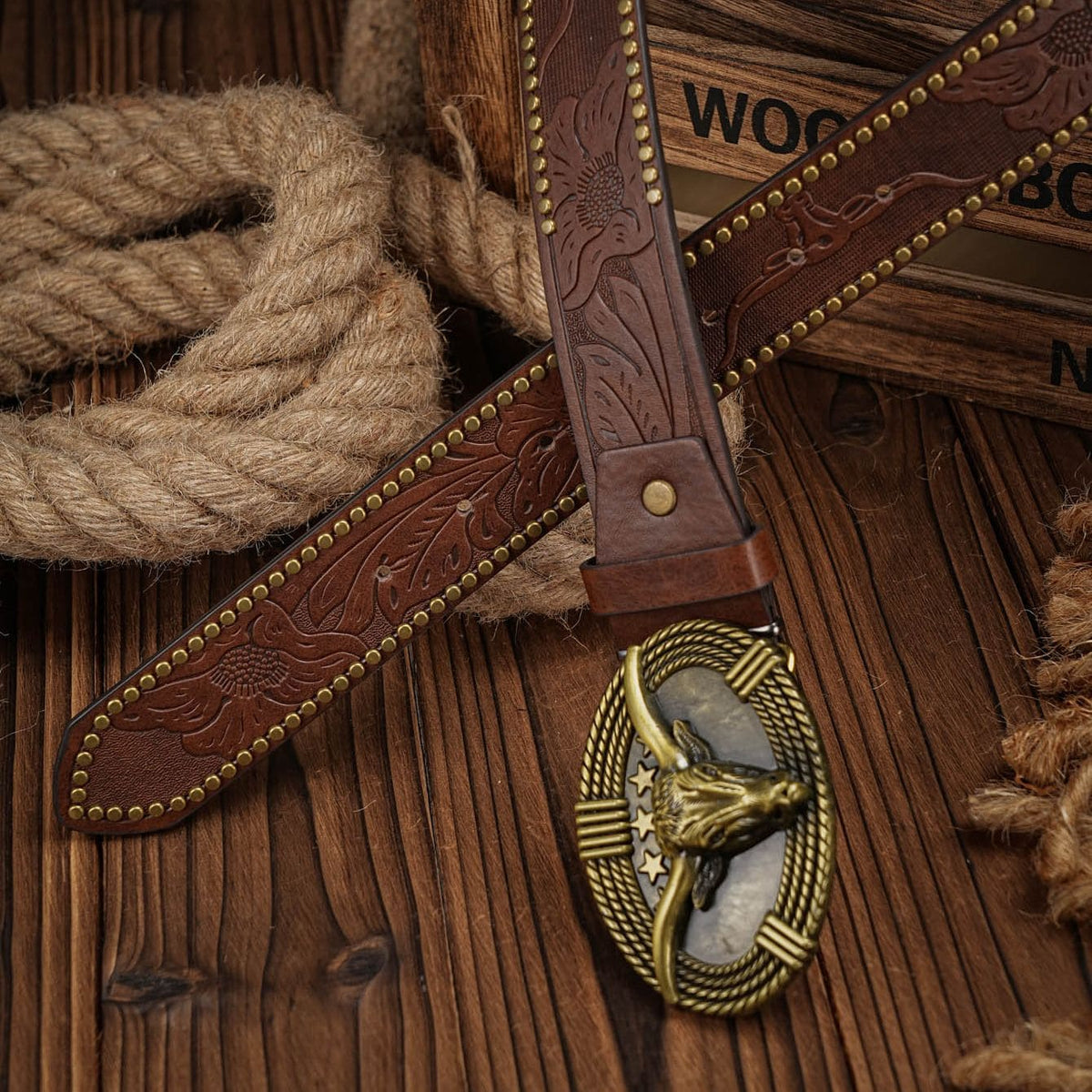 Cinto Country Masculino Cowboy Rodeio Bull Marrom Loja Viego
