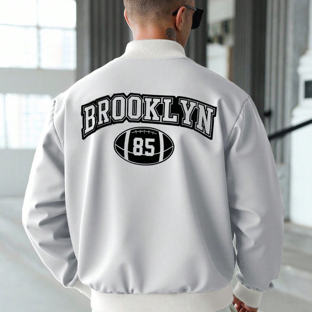 Veste Baseball Universitaire Homme Brooklyn Cloth - Gris Taille L - Tissu Coton/poly - Occasion TB