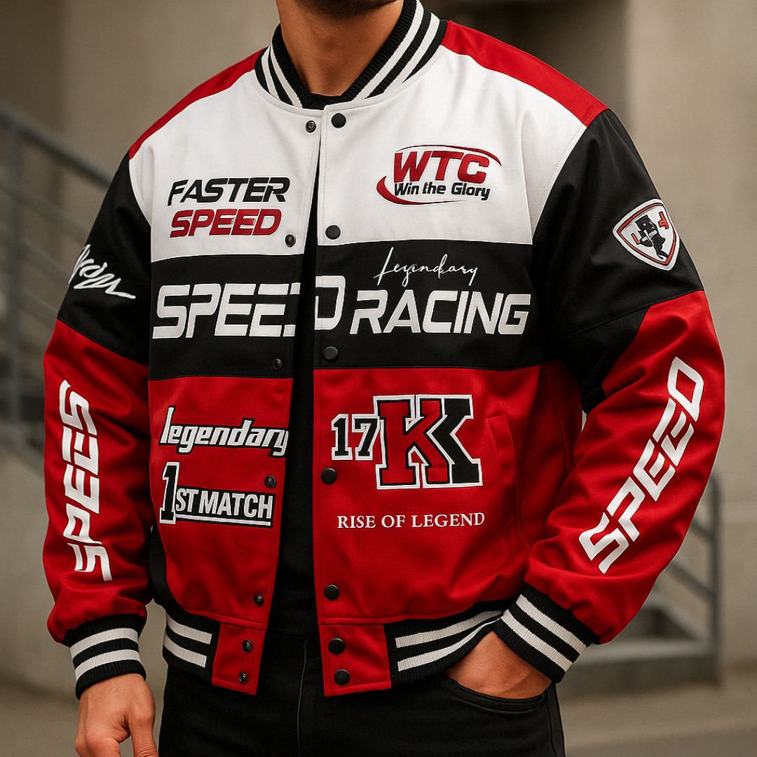 Jaqueta Masculina Beisebol Speed Racing EGG Loja Viego jaqueta beisebol streetwear jaqueta college masculina jaqueta masculina beisebol Jaqueta Masculina Beisebol Speed Racing jaqueta masculina estilo americano jaqueta masculina vermelha jaqueta streetwear masculina jaqueta urbana masculina