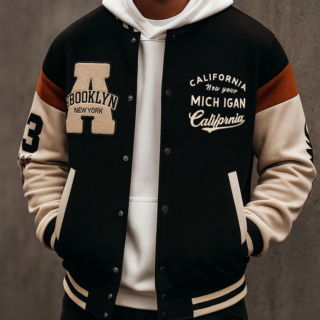 Jaqueta Masculina Varsity Baseball Brooklyn Preta – Estilo Americano