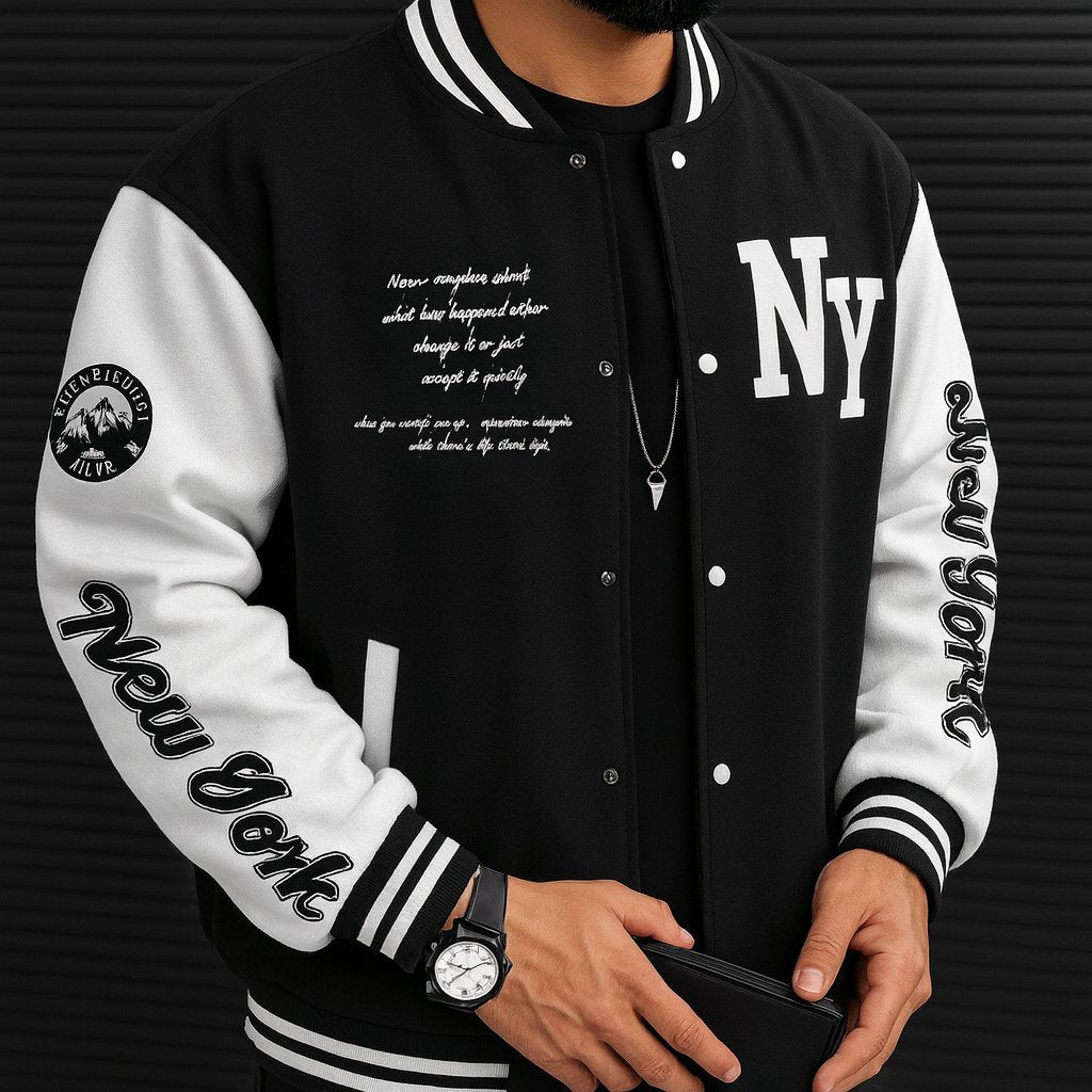 Jaqueta Masculina Varsity Baseball NY Preto EGG Loja Viego