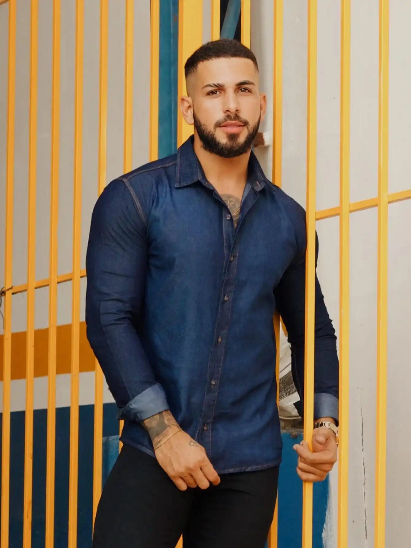 Jaqueta Jeans Masculina Manga Longa Escura