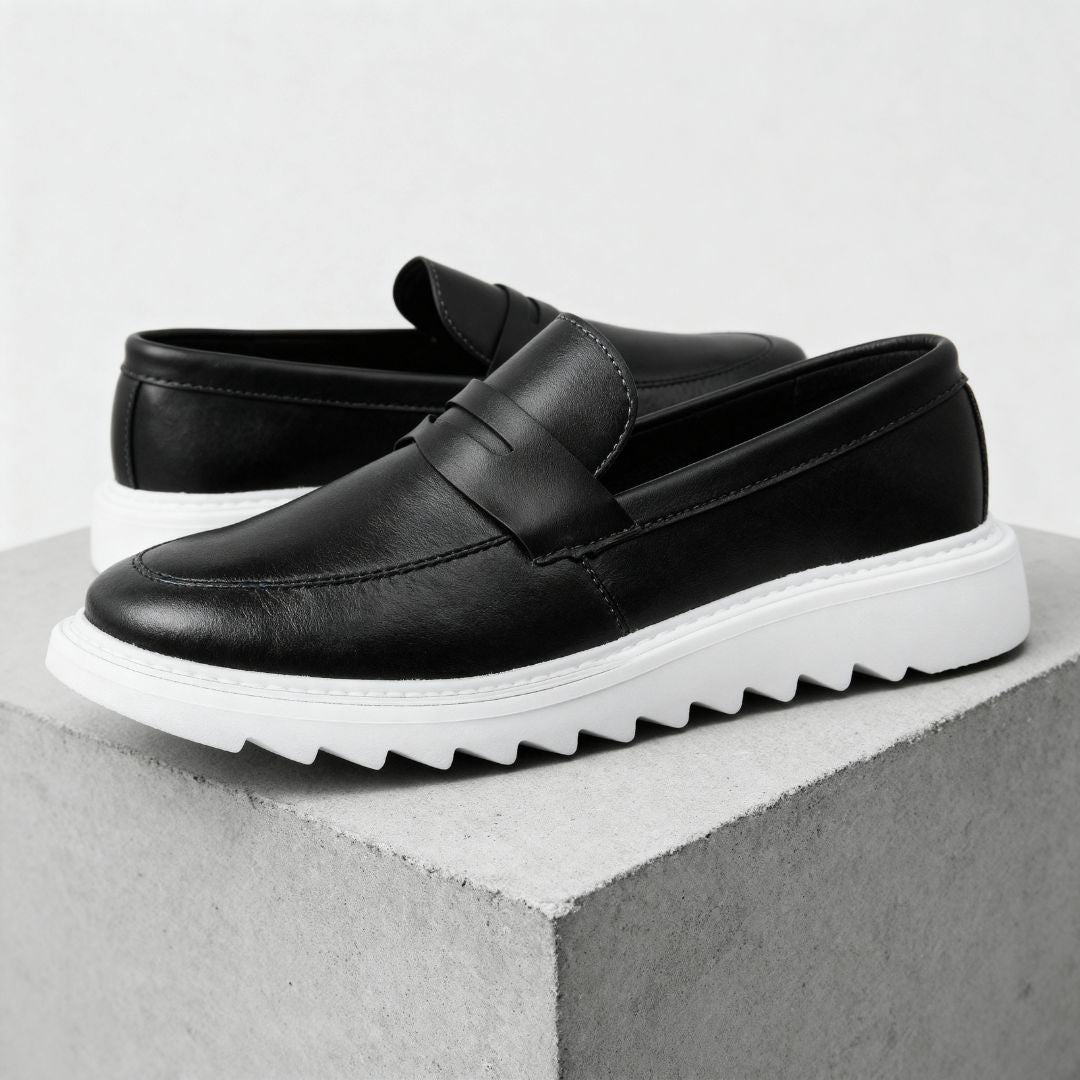 Mocassim Masculino Preto Sola Alta Tratorado Loafer Loja Viego
