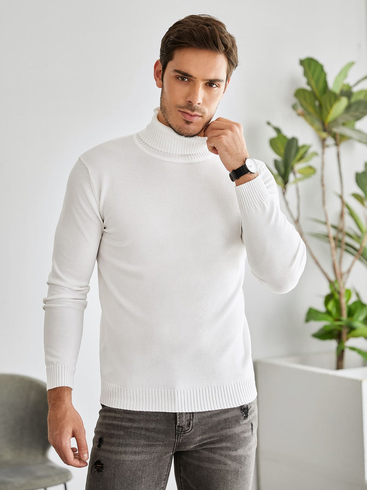 Suéter Branco Masculino Gola Alta Slim XG Loja Viego