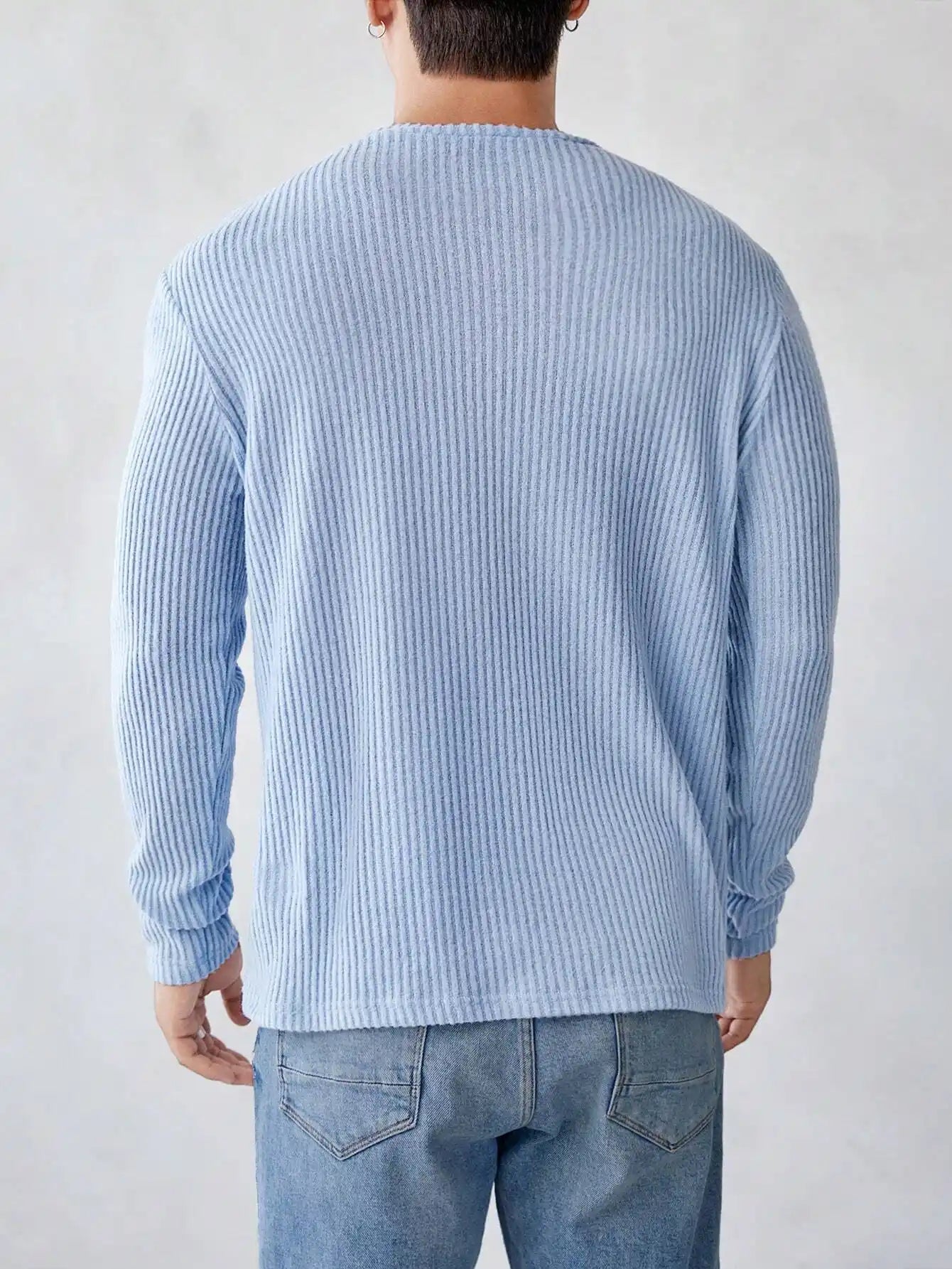 Suéter Masculino Tricô Comfort Gola Redonda Azul Loja Viego suéter casual suéter durável suéter estiloso suéter listrado Suéter Masculino Suéter Masculino Tricô Comfort Gola Redonda Azul suéter para dia a dia suéter para frio