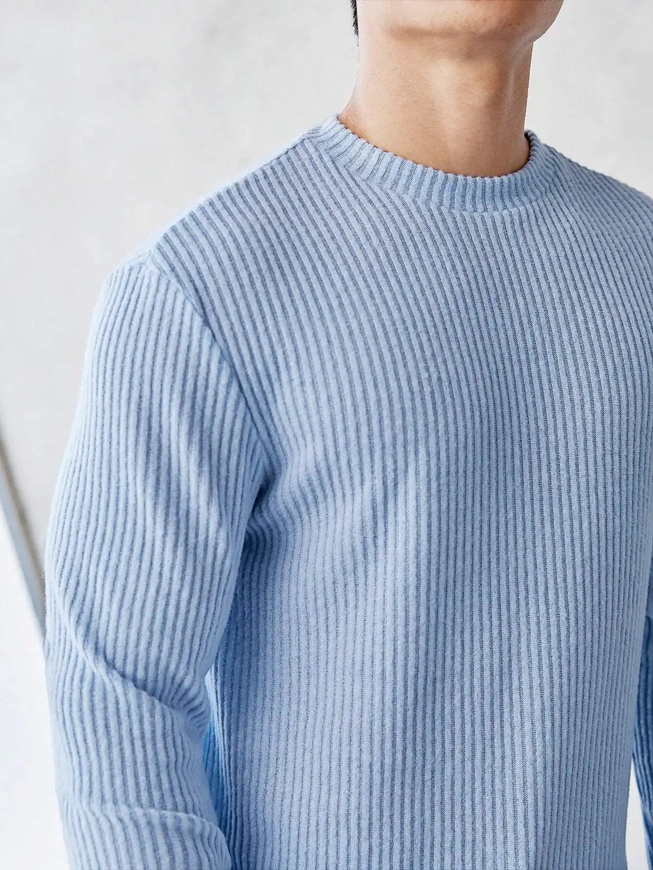 Suéter Masculino Tricô Comfort Gola Redonda Azul Loja Viego suéter casual suéter durável suéter estiloso suéter listrado Suéter Masculino Suéter Masculino Tricô Comfort Gola Redonda Azul suéter para dia a dia suéter para frio