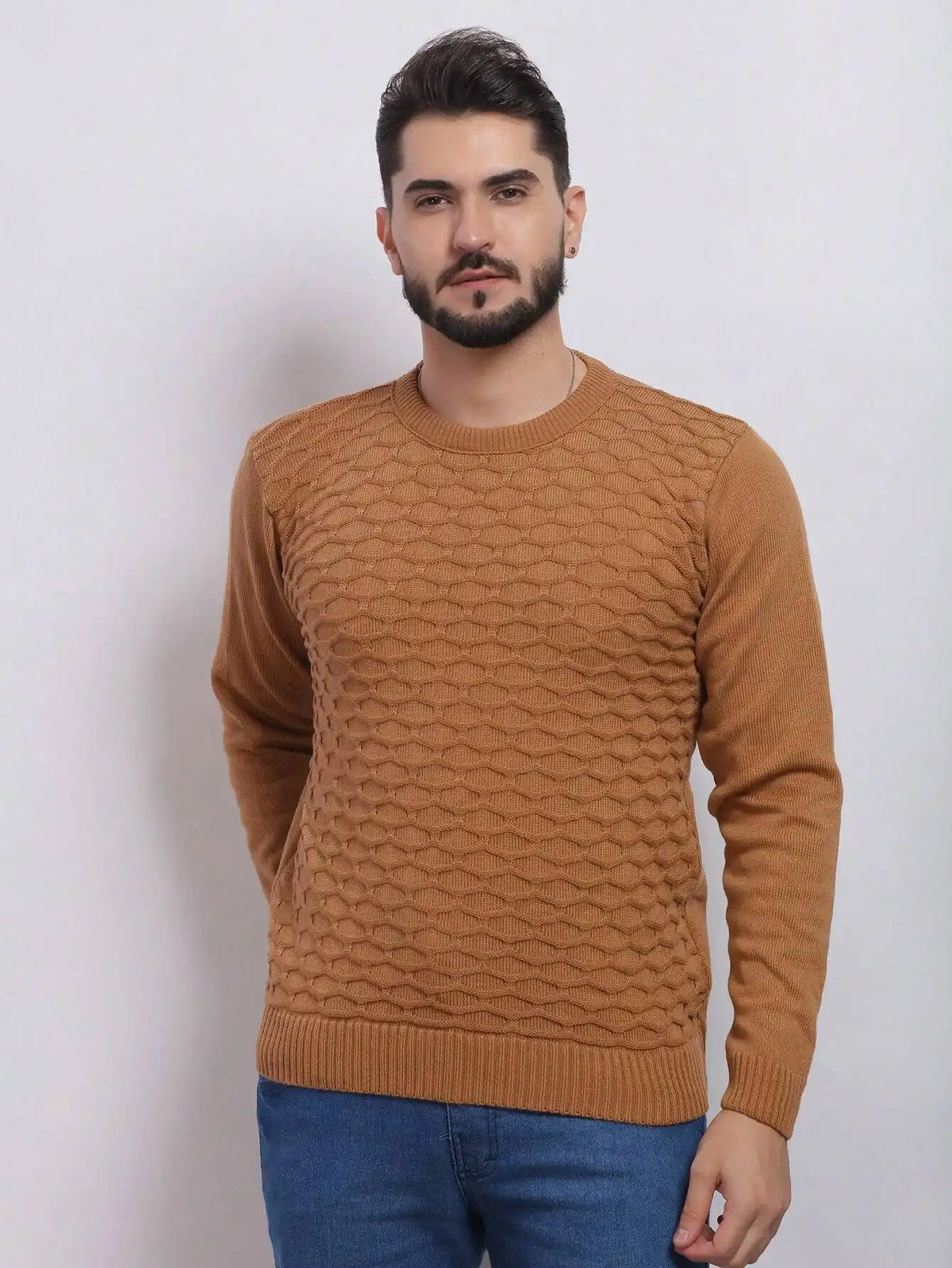 Suéter Tricot Masculino Marrom Clássico Loja Viego