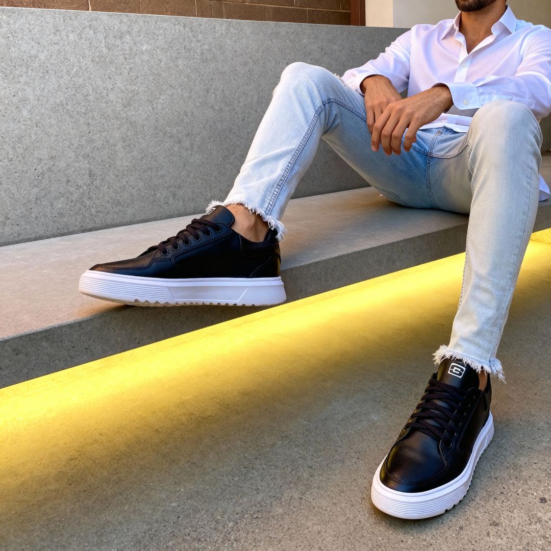 Tênis Preto Masculino Casual Sola Alta Sneaker Viego Loja Viego tenis masculino tenis masculino casual tenis preto tenis preto masculino Tênis Tênis Branco Masculino Tênis Preto Masculino Casual Sola Alta Sneaker Viego