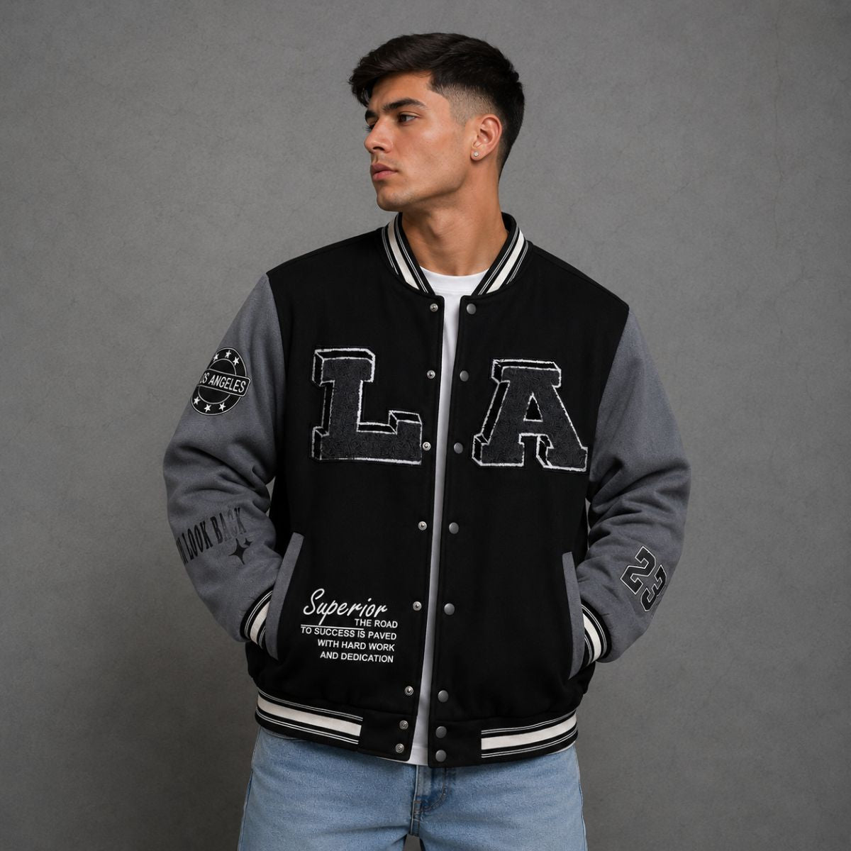 Jaqueta Masculina Preta Varsity Baseball NY Viego Loja Viego