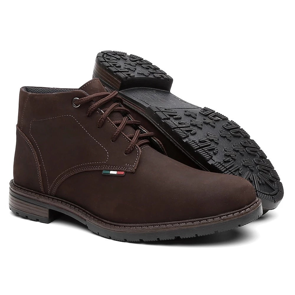 Bota Coturno Couro Legitimo Nobuk Café Carbon