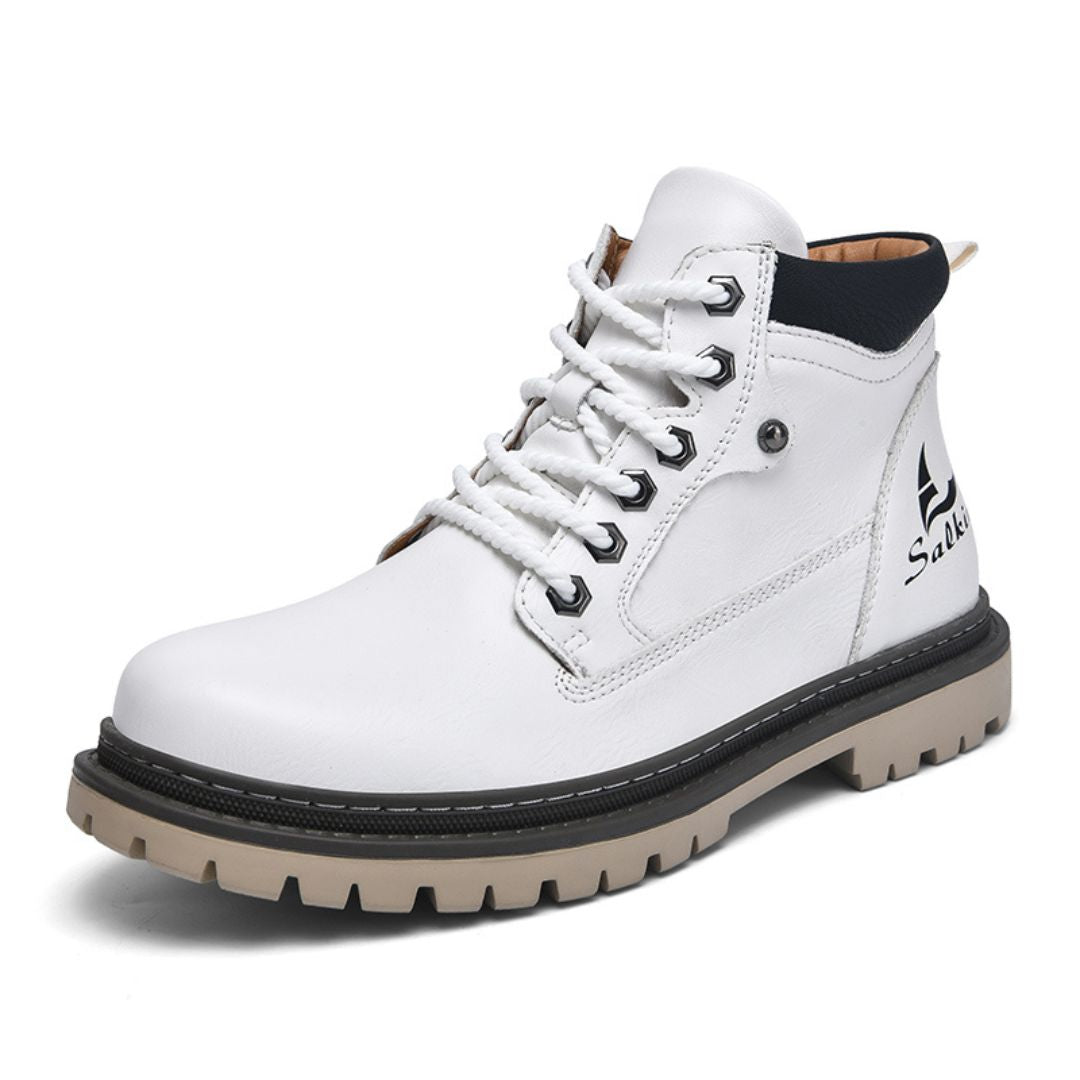 Bota de Couro Masculino Marrom Rústica Branco Loja Viego