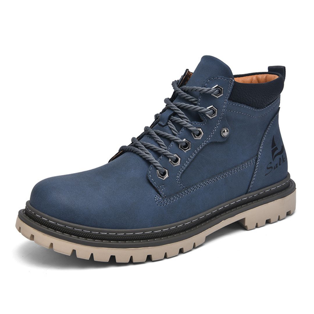 Bota de Couro Masculino Marrom Rústica Azul Loja Viego