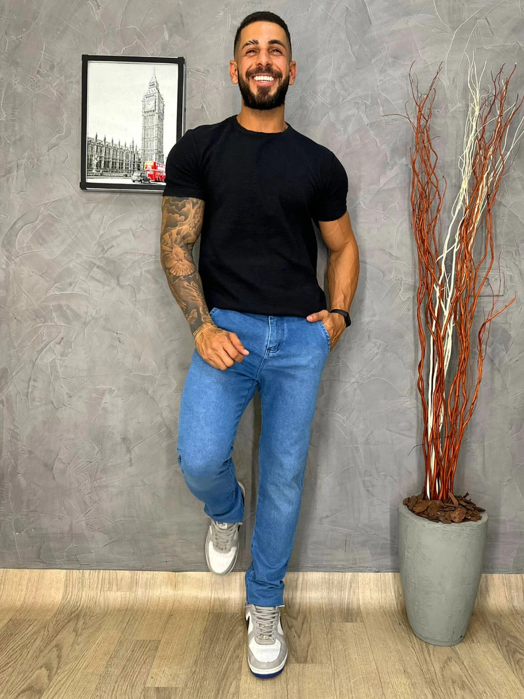 Calça Jeans Masculina Slim Estilo Alfaiataria com Bolso Inclinado Loja Viego calça jeans calça jeans masculina Calça Jeans Masculina Slim Estilo Alfaiataria com Bolso Inclinado