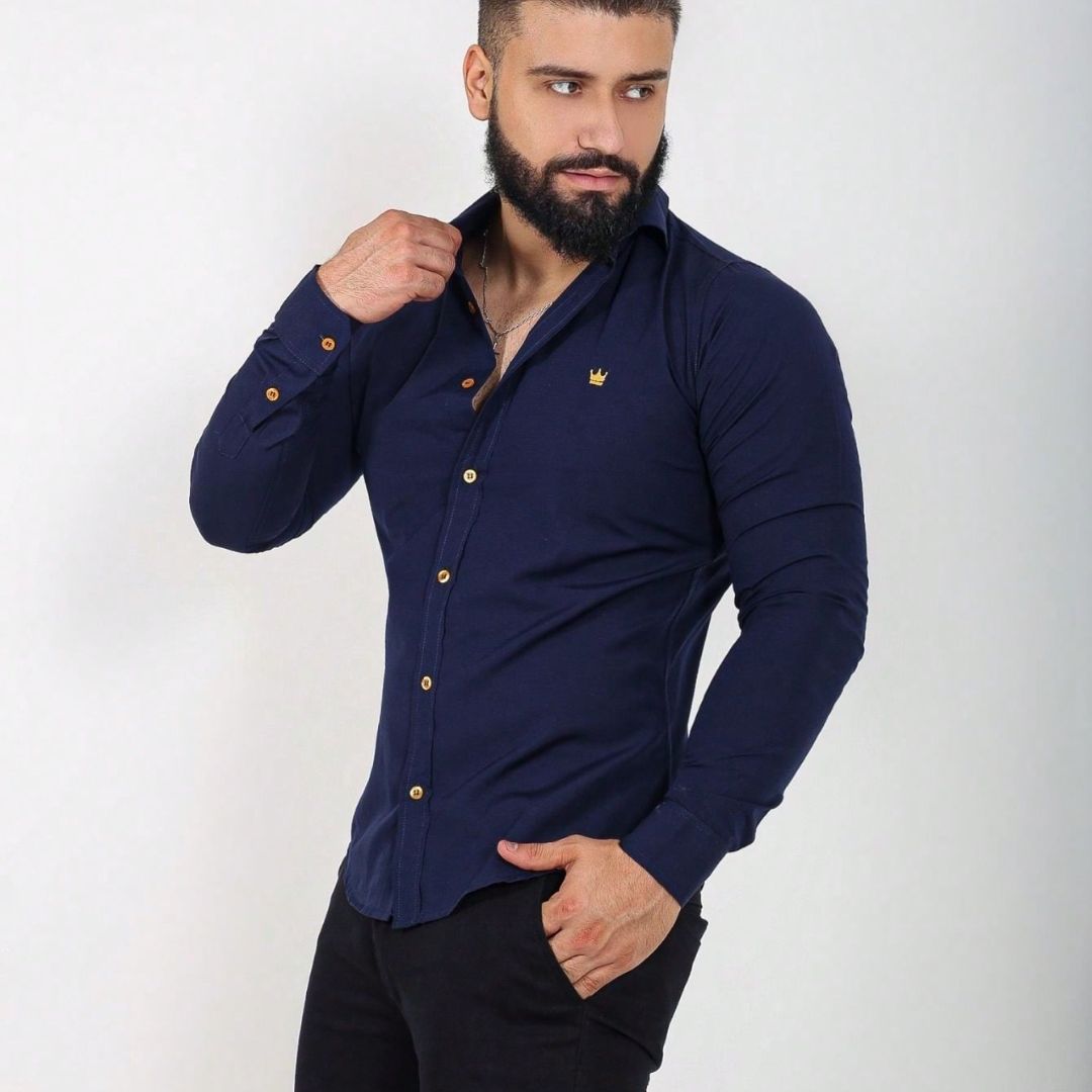 Camisa Social Masculina Manga Longa Slim Fit Azul | Parcelamento Sem Juros