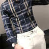 Camisa Xadrez Masculina Azul Marinho Grid