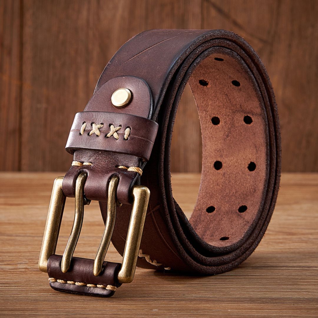 Cinto Masculino Vintage em Couro Legítimo Viego Carbon Marrom Escuro Loja Viego