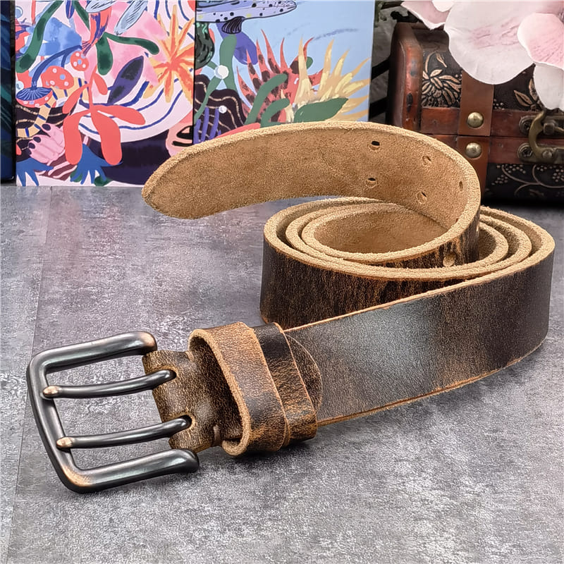 Cinto Masculino em Couro Vintage Duplo Artesanal Loja Viego