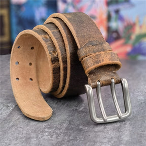 Cinto Masculino em Couro Vintage Duplo Artesanal Loja Viego