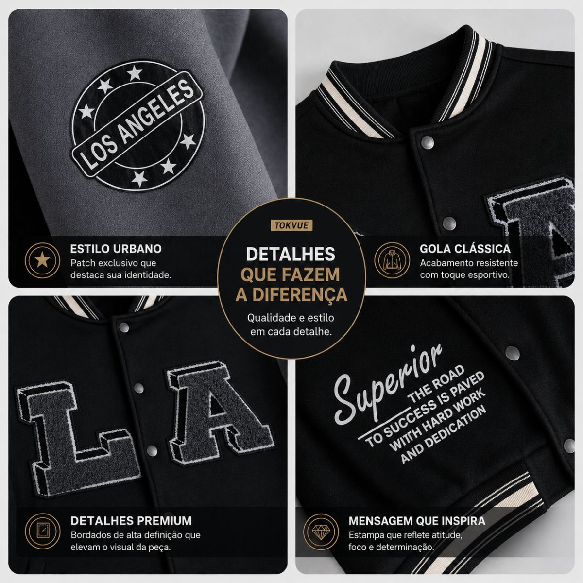 Jaqueta Masculina Preta Varsity Baseball NY Viego Loja Viego