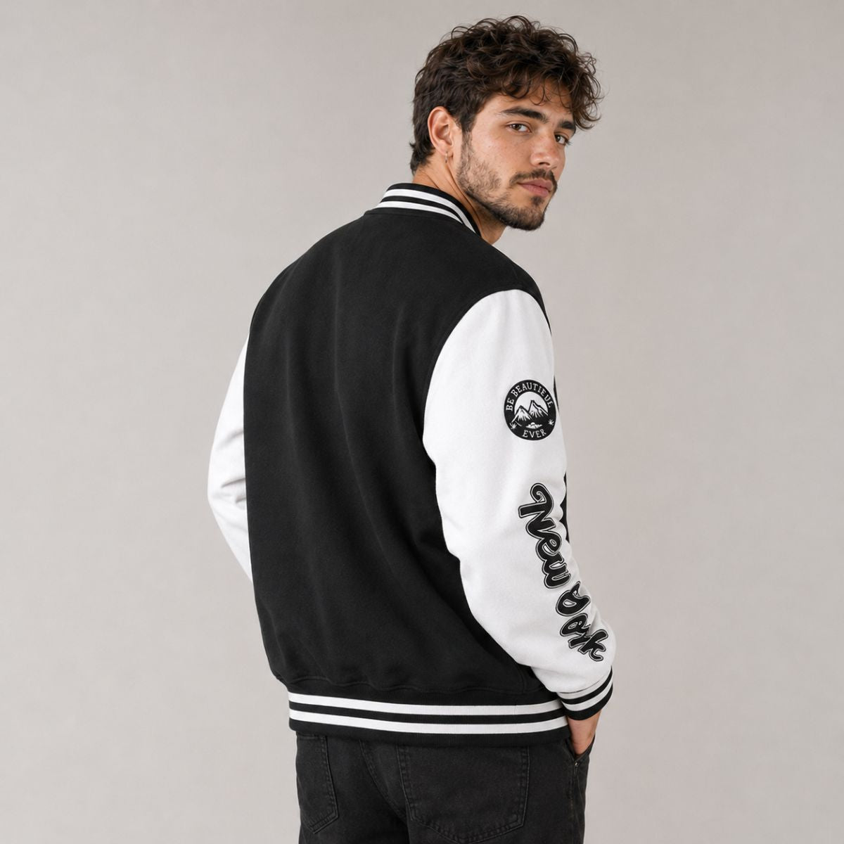 Jaqueta Masculina Varsity Baseball NY Preto Loja Viego