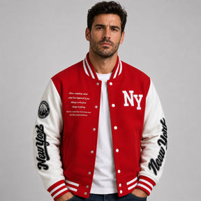 Jaqueta Masculina Varsity Baseball NY Vermelha Loja Viego
