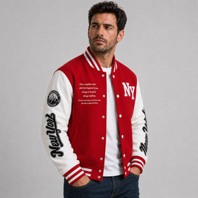 Jaqueta Masculina Varsity Baseball NY Vermelha Loja Viego