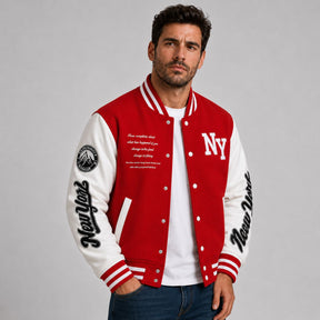 Jaqueta Masculina Varsity Baseball NY Vermelha Loja Viego