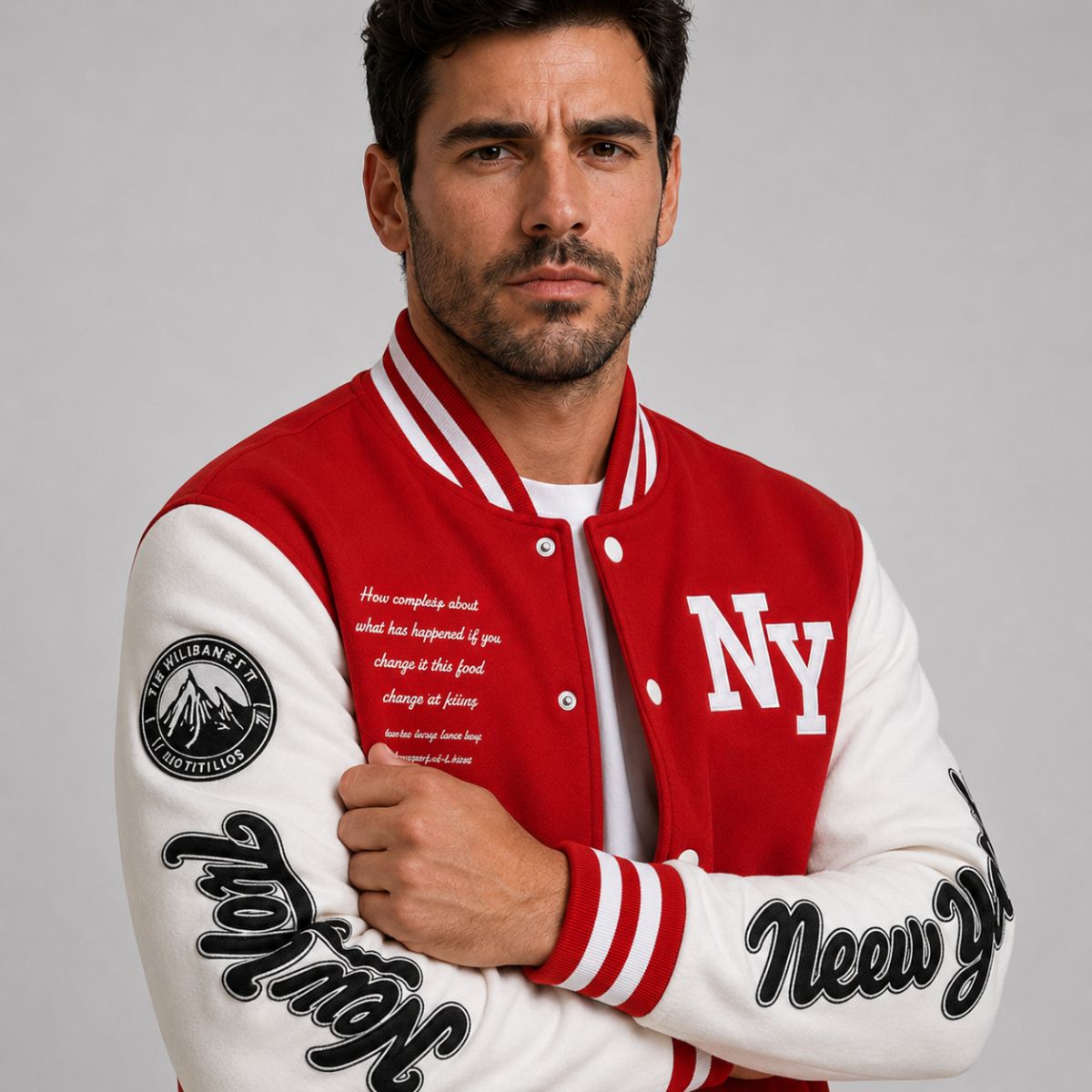 Jaqueta Masculina Varsity Baseball NY Vermelha Loja Viego