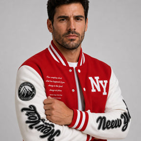 Jaqueta Masculina Varsity Baseball NY Vermelha Loja Viego