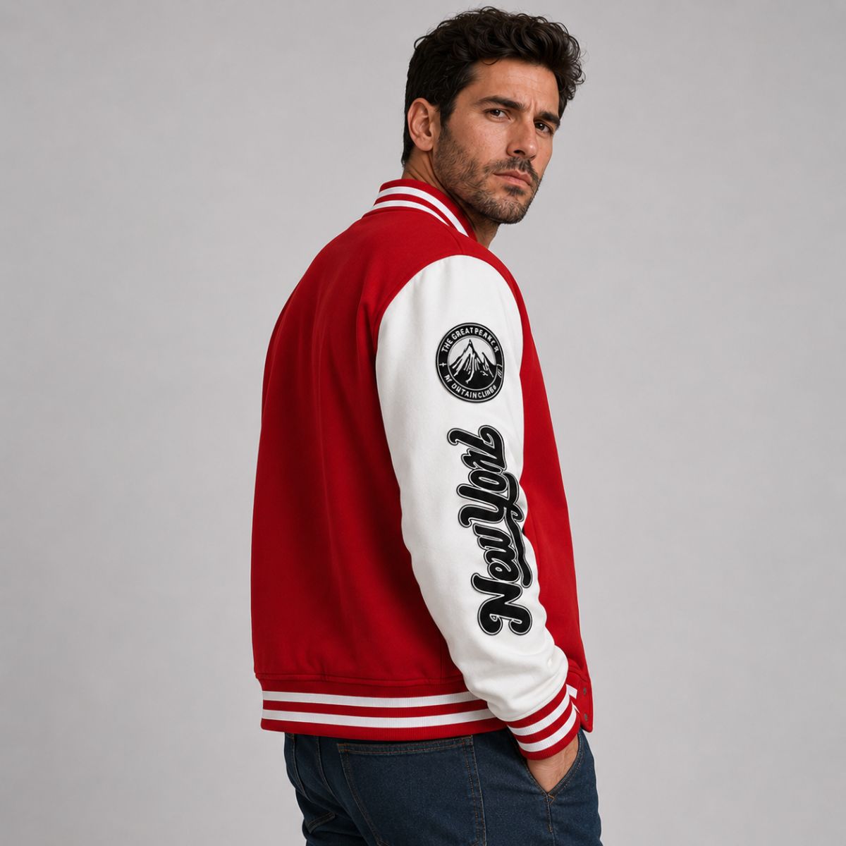 Jaqueta Masculina Varsity Baseball NY Vermelha Loja Viego