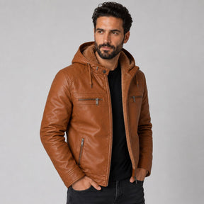 Jaqueta de Couro Masculina Viego Caramelo
