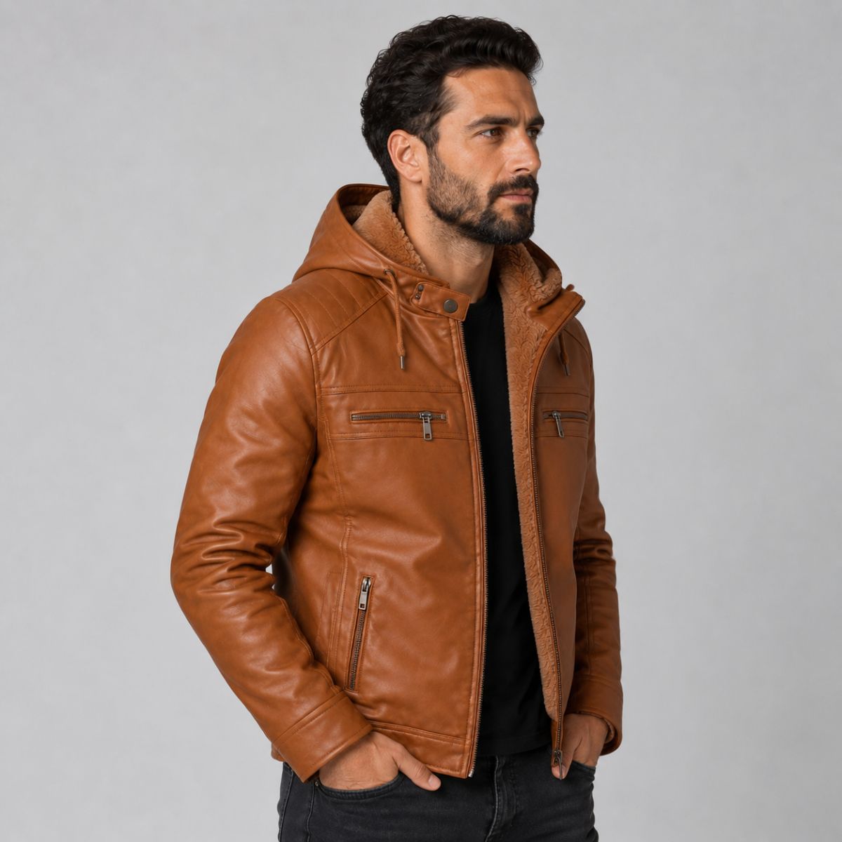 Jaqueta de Couro Masculina Viego Caramelo