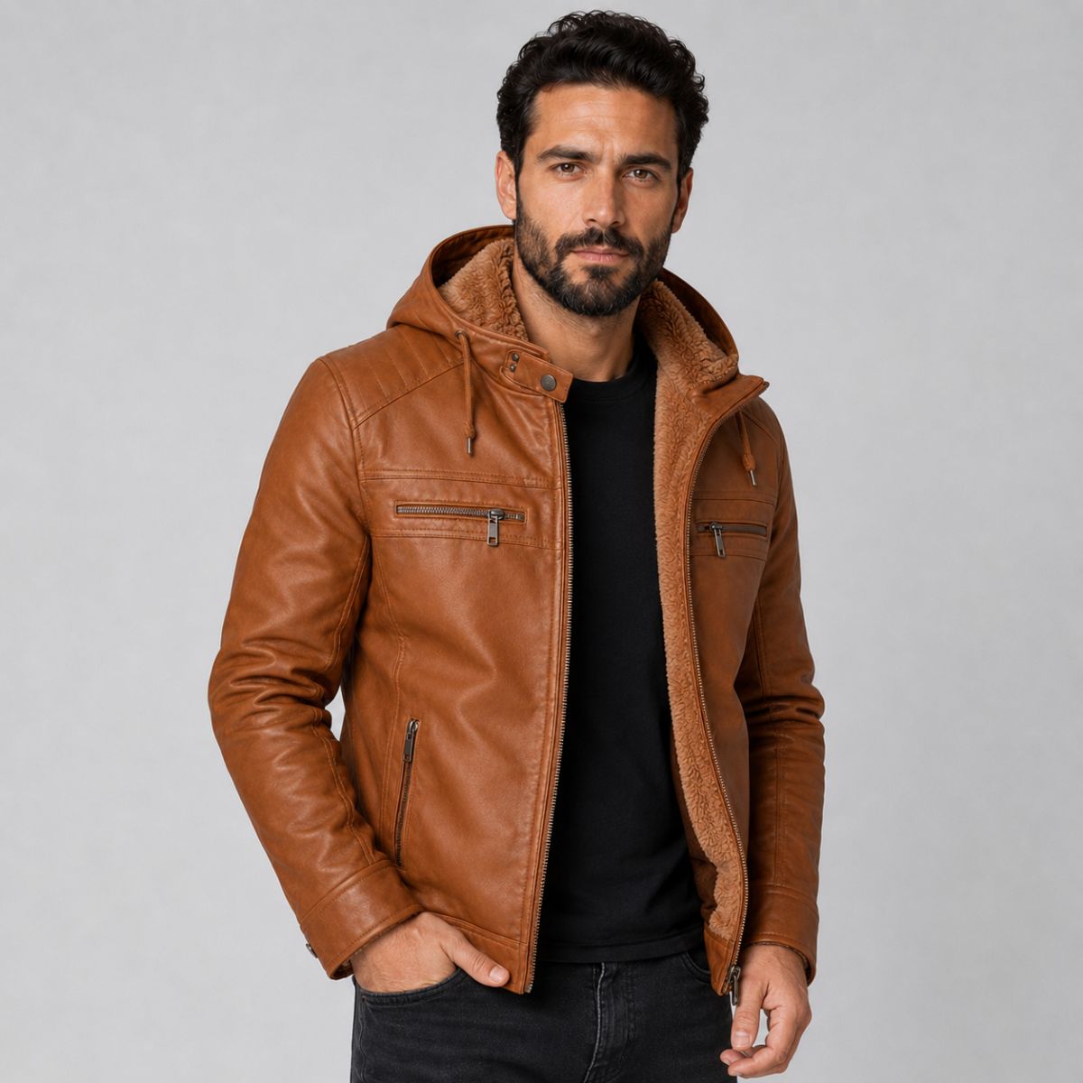 Jaqueta de Couro Masculina Viego Caramelo