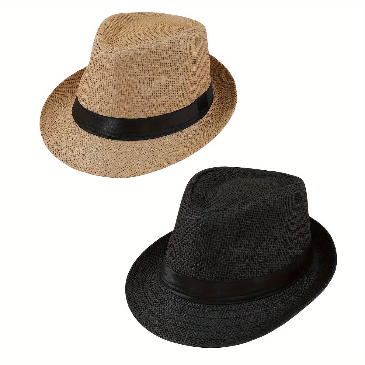 Kit 2 Chapéu Panamá Masculino Trilby Bege + Preto Loja Viego chapeu de panama chapeu panamá Chapéu Masculino Chapéu Panamá Branco Clássico chapéu panamá original Kit 2 Chapéu Panamá Masculino Trilby panamá chapéu