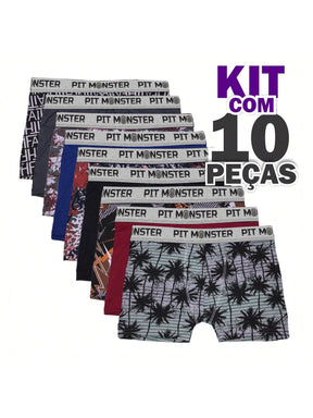 Kit 10 Cuecas Boxers Masculinas Pit Monster Multicolorido Loja Viego cueca cueca box Cueca Boxer Microfibra cueca masculina Kit 10 Cuecas Boxers Masculinas Pit Monster kit boxer microfibra kit camisetas masculinas kit cueca