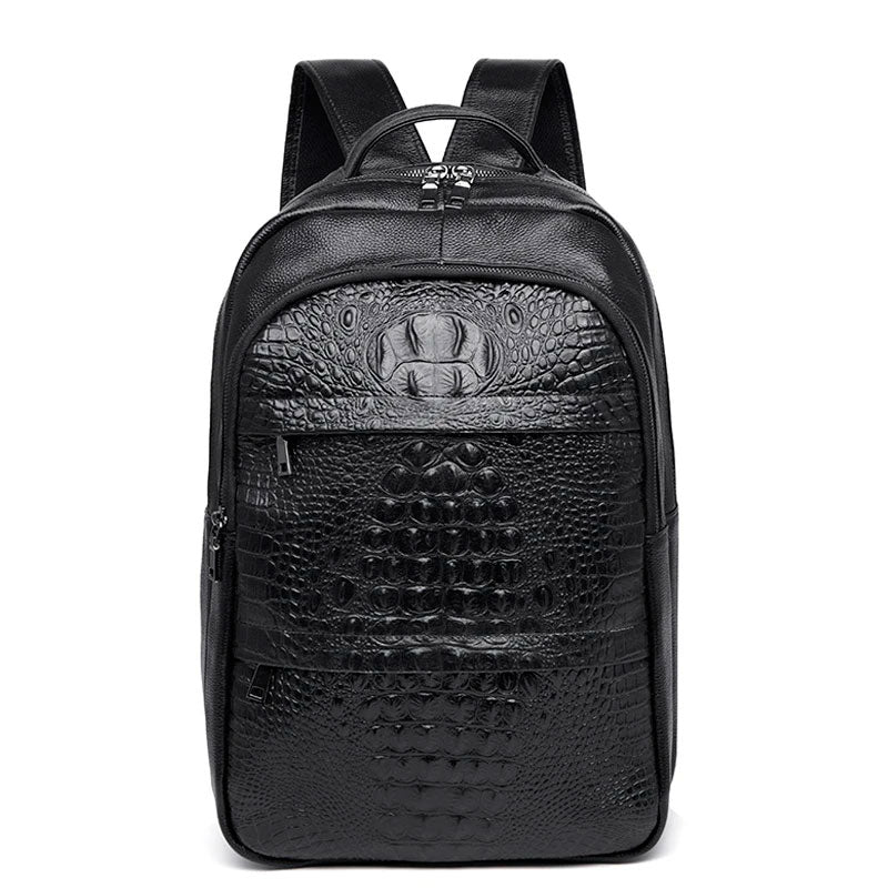 Mochila Masculina Couro de Crocodilo Genuíno Preto Loja Viego mochila de couro mochila de couro masculino mochila executiva mochila masculina Mochila Masculina Couro de Crocodilo Genuíno