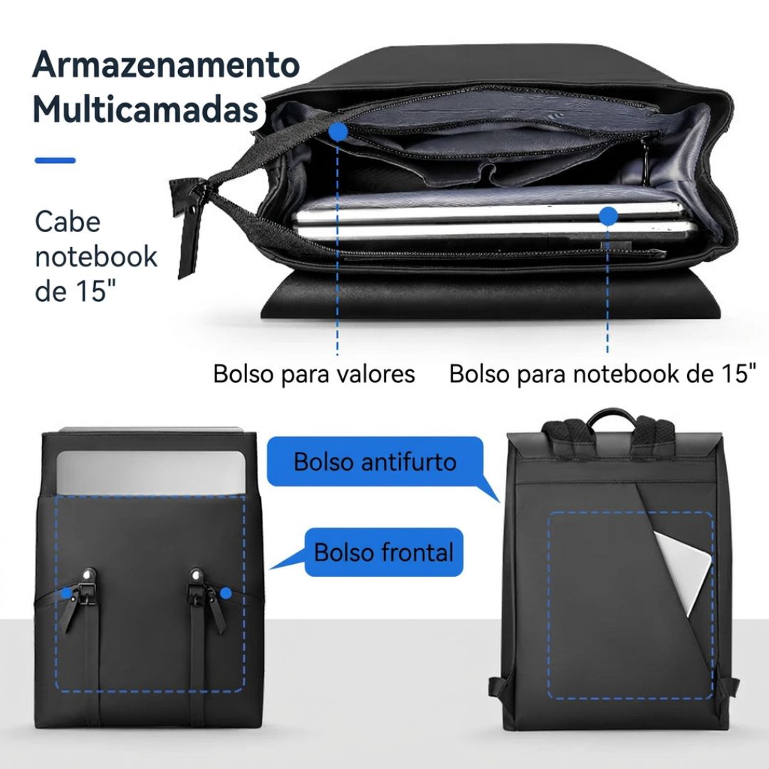 Mochila Executiva Masculina Zurique | Design Estruturado Premium Loja Viego
