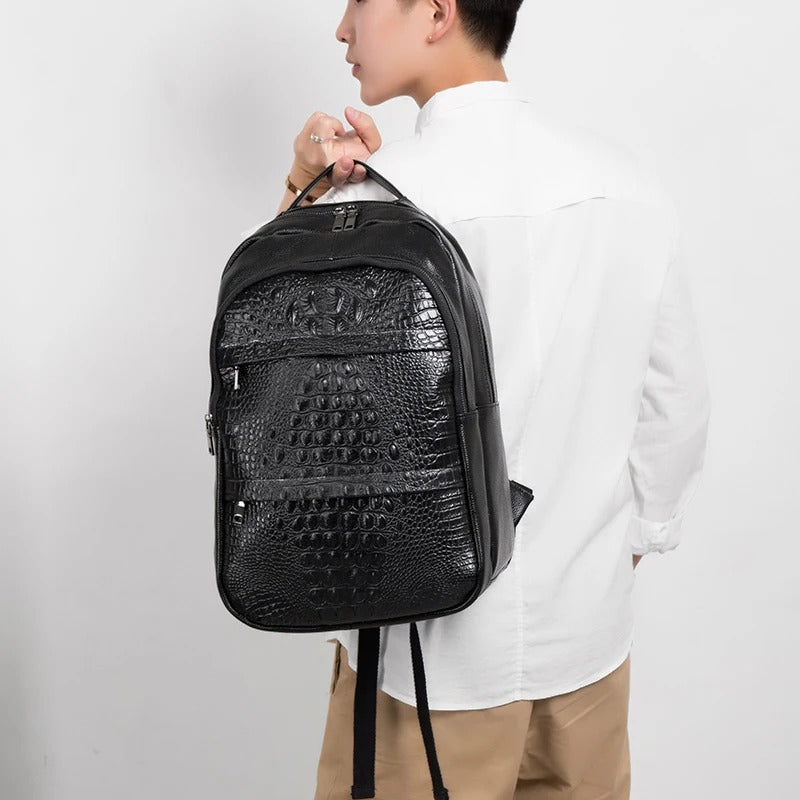 Mochila Masculina Couro de Crocodilo Genuíno Loja Viego mochila de couro mochila de couro masculino mochila executiva mochila masculina Mochila Masculina Couro de Crocodilo Genuíno