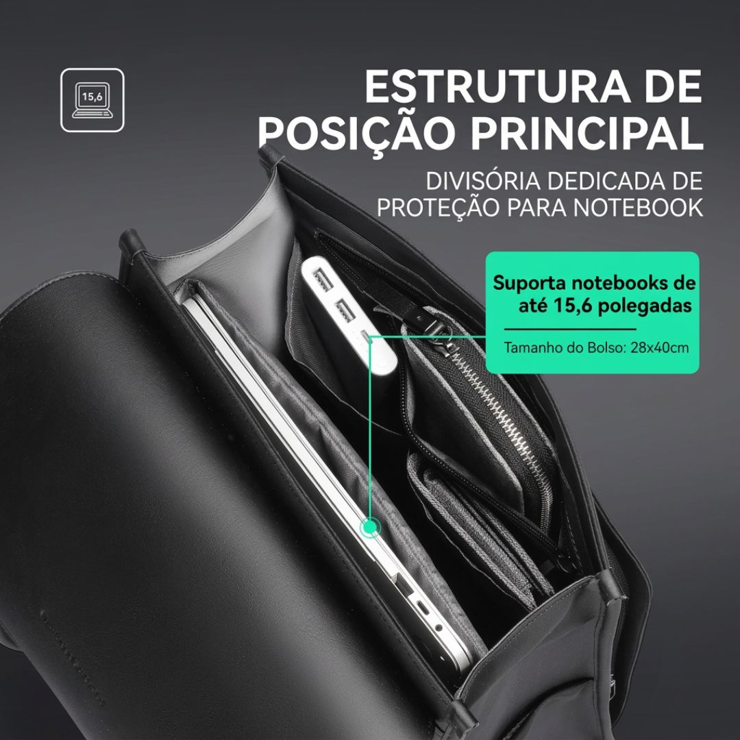 Mochila Masculina Executiva para Notebook Oslo | Design Minimalista Preta Loja Viego