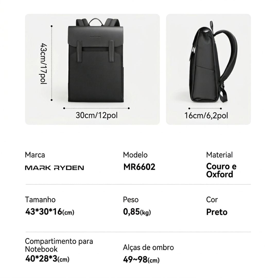 Mochila Masculina Executiva para Notebook Oslo | Design Minimalista Preta Loja Viego