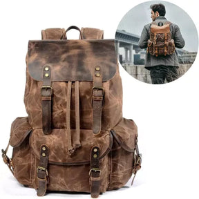 Mochila Masculina de Lona Estilo Vintage Loja Viego mochila de lona mochila lona mochila masculina Mochila Masculina De Lona Encerada E Couro Impermeável Mochila Masculina de Lona Estilo Vintage