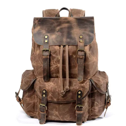 Mochila Masculina de Lona Estilo Vintage Marrom Loja Viego mochila de lona mochila lona mochila masculina Mochila Masculina De Lona Encerada E Couro Impermeável Mochila Masculina de Lona Estilo Vintage