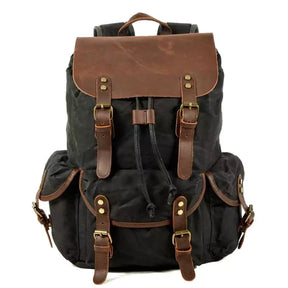 Mochila Masculina de Lona Estilo Vintage Preta Loja Viego mochila de lona mochila lona mochila masculina Mochila Masculina De Lona Encerada E Couro Impermeável Mochila Masculina de Lona Estilo Vintage