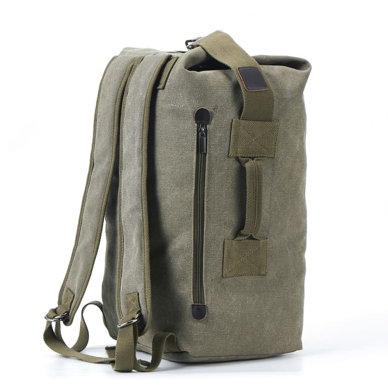 Mochila Masculina de Lona Viagem Bucket Verde Loja Viego mochila de lona mochila lona mochila masculina Mochila Masculina De Lona Encerada E Couro Impermeável Mochila Masculina de Lona Viagem Bucket