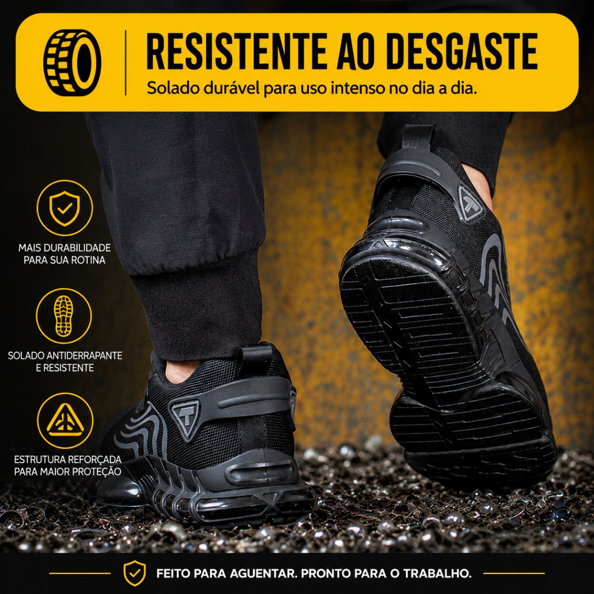 Tênis Masculino para Trabalho Preto Viego GripForce Antiderrapante