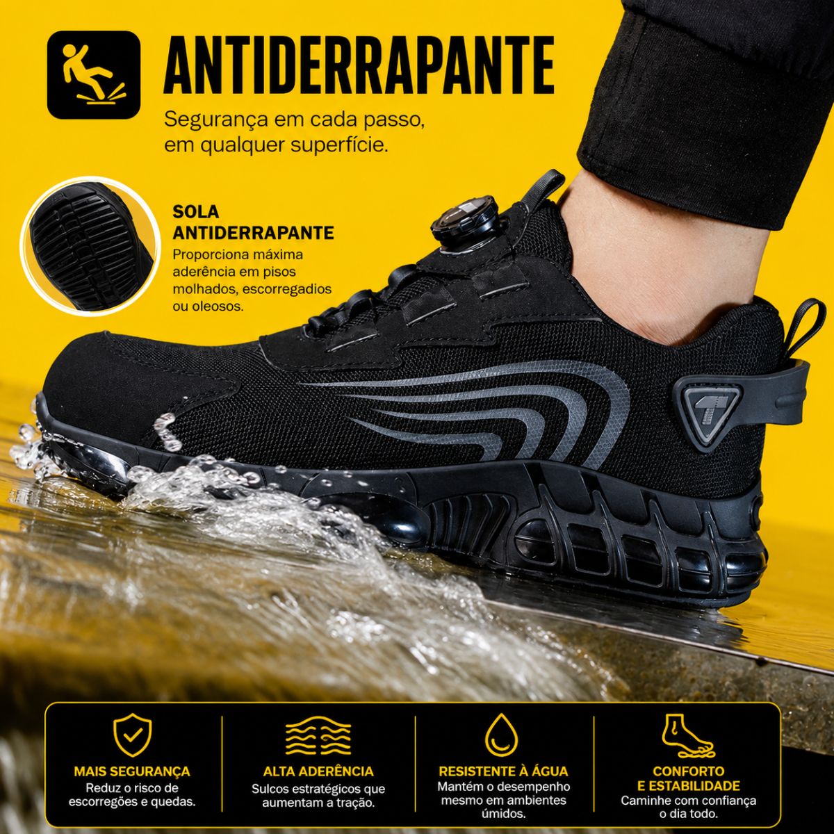Tênis Masculino para Trabalho Preto Viego GripForce Antiderrapante