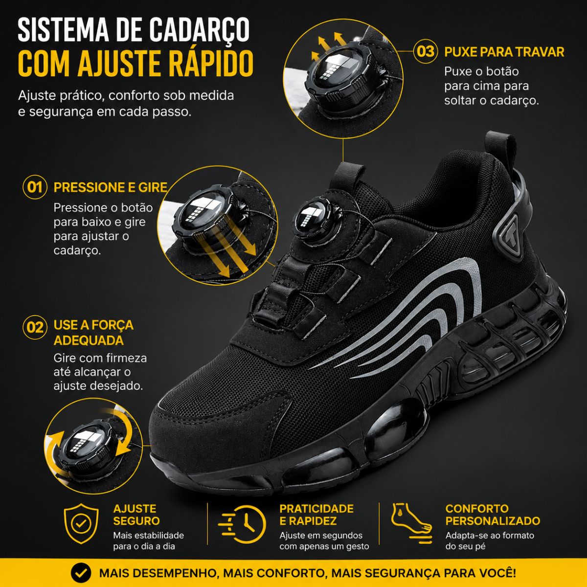 Tênis Masculino para Trabalho Preto Viego GripForce Antiderrapante